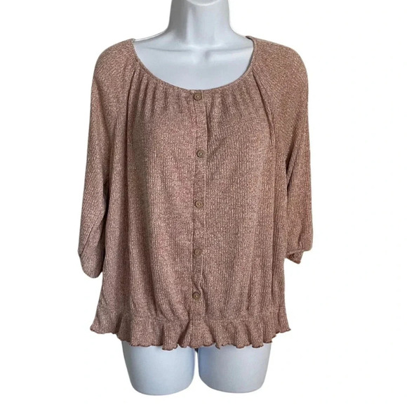 W5 Medium Metallic Rose Knit Blouse with Ruffle Hem and Button Front - Picture 5 of 5